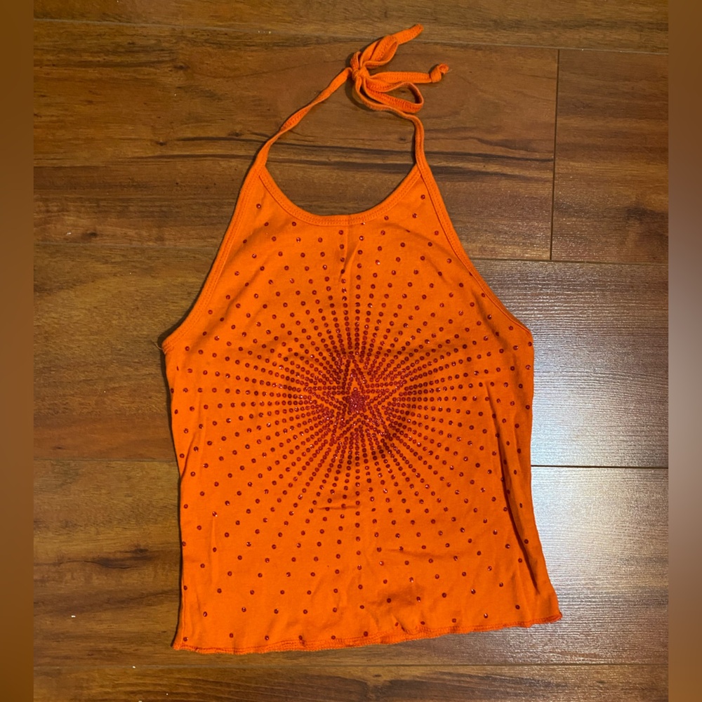 Vintage Orange Halter Top with Starburst Design